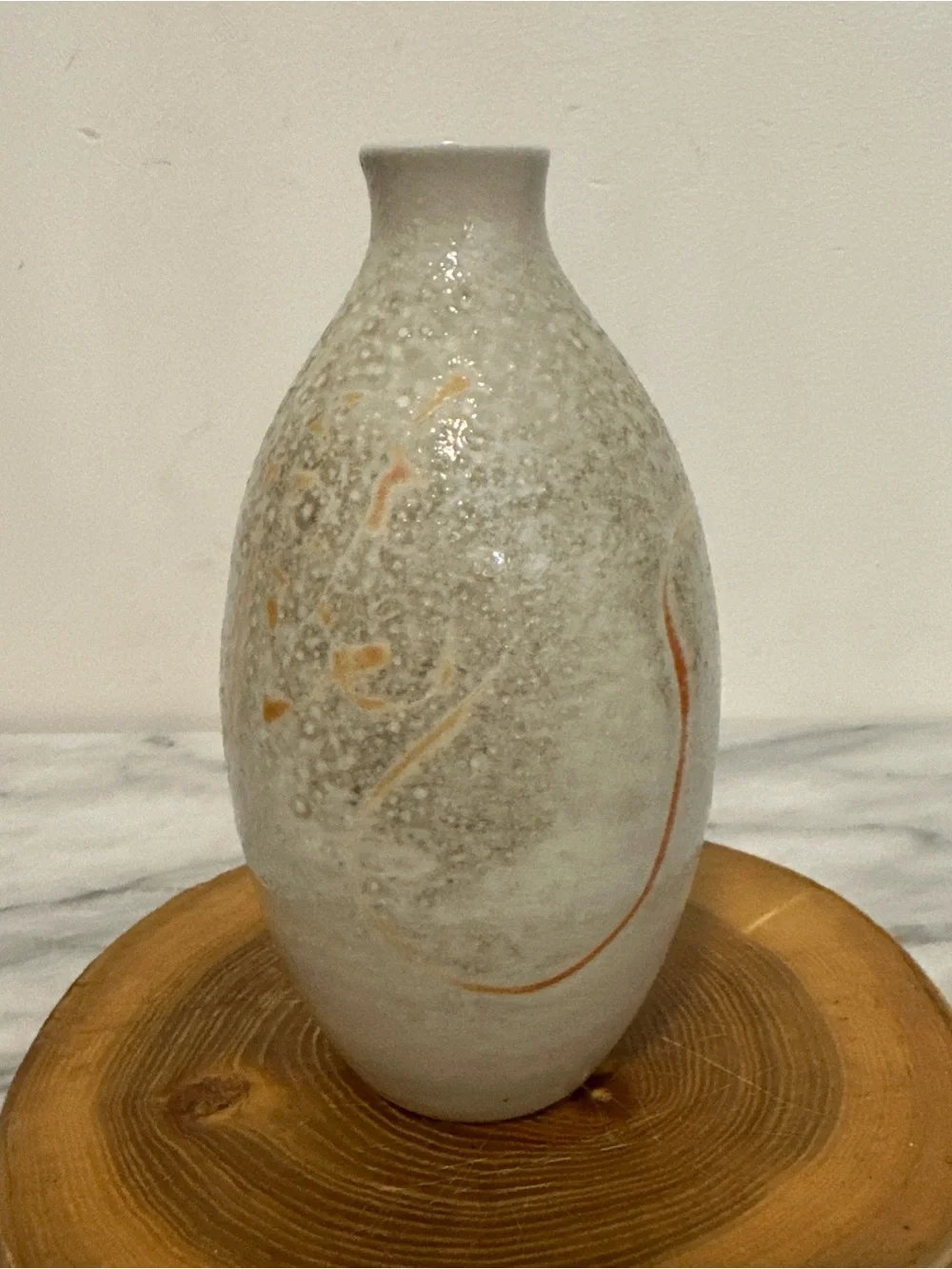 Japanese style hand made signed Textured Ceramic Vase in Cream Rust minimalist